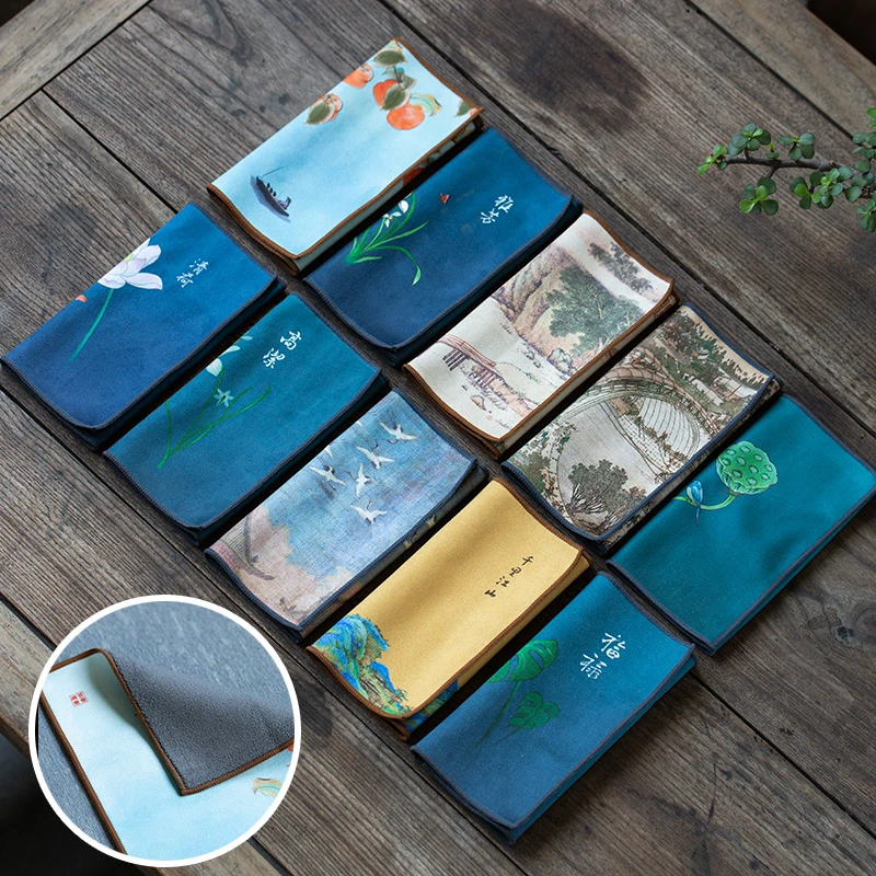 国潮吸水茶巾麂皮绒茶布高档中式养壶巾功夫茶具配件茶桌毛巾抹布