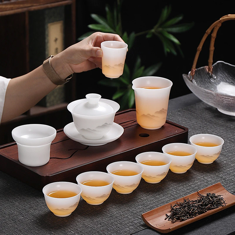 东方玉瓷陶瓷手工茶具虾趣素烧哑光白瓷功夫茶具商用通用轻奢礼品