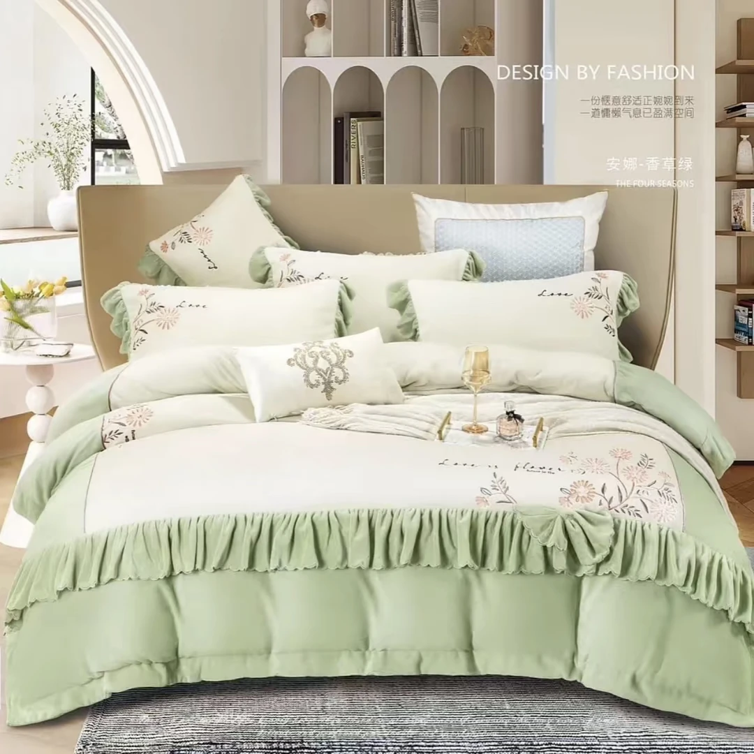 清货安娜(高品质)韩版公主风臻棉绒绣花床裙加厚四件套高档