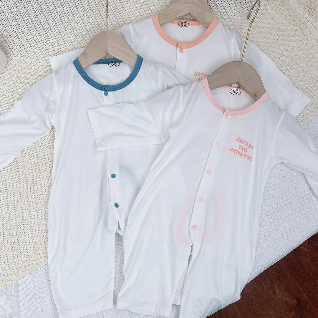 夏款宝贝超薄开裆七分袖空调服幼儿连体衣婴儿夏款婴童连身衣