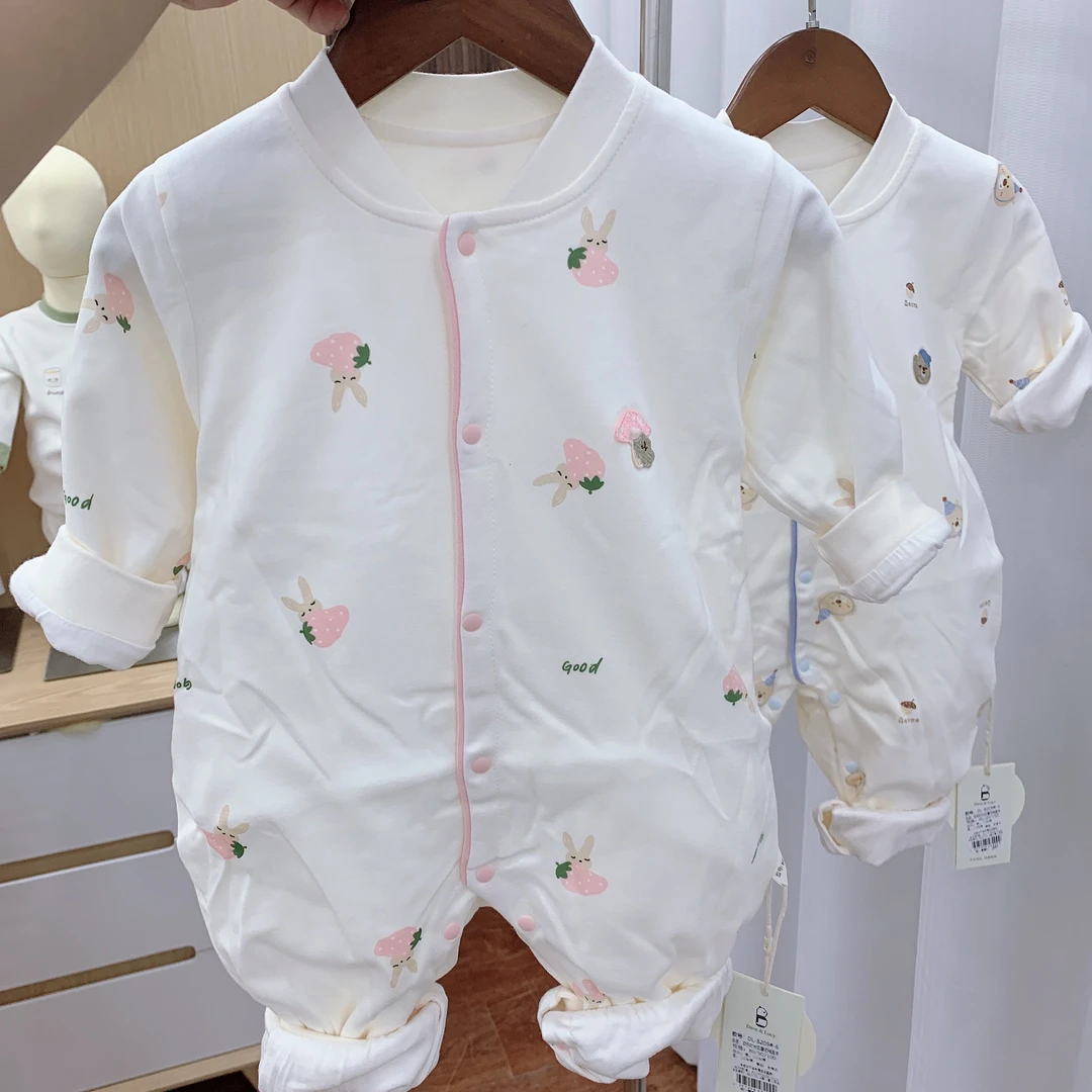 春秋宝宝双层布纯棉连体衣8209婴幼儿外出服婴童保暖印花