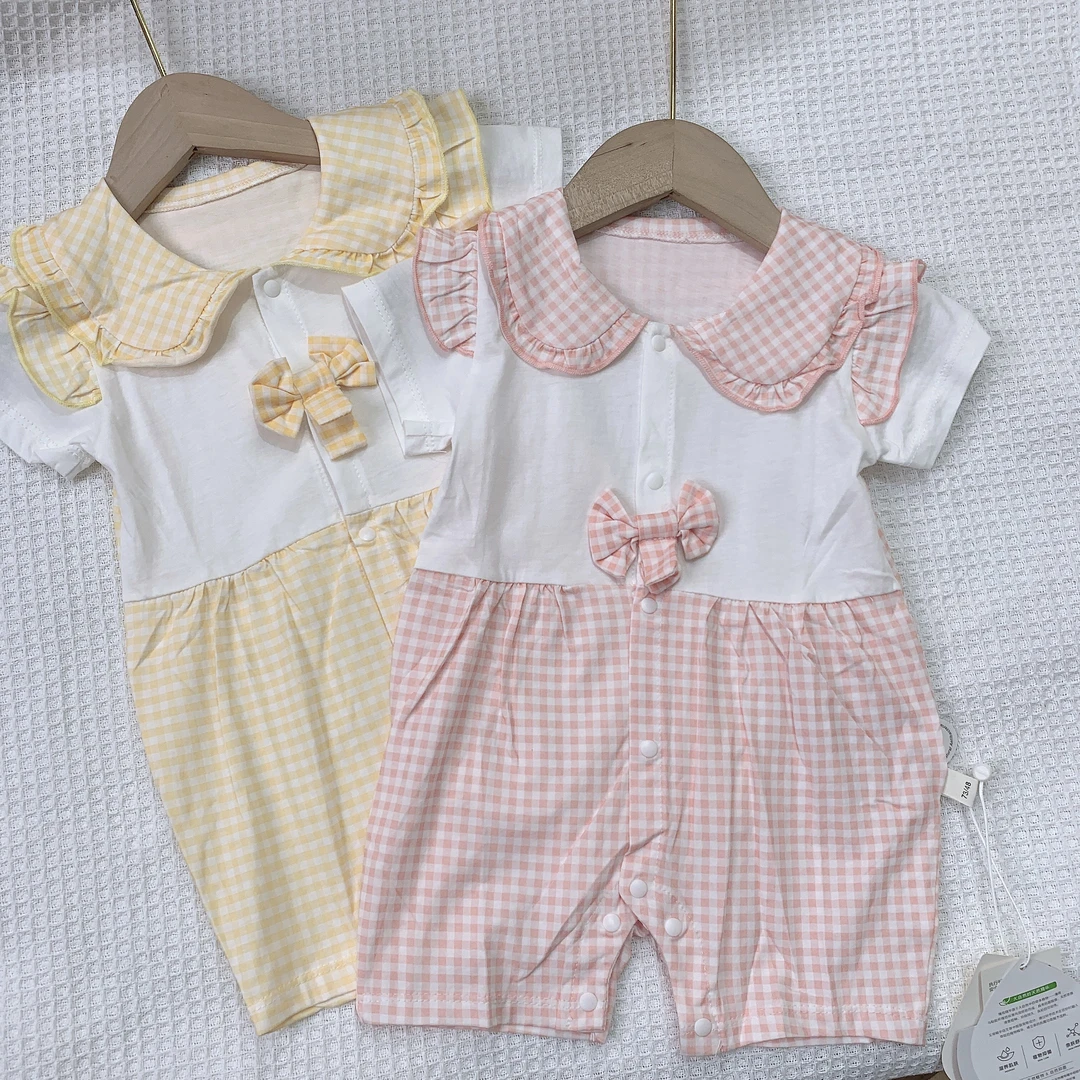 七彩馨童D2323学院风纯棉短袖哈衣连体衣