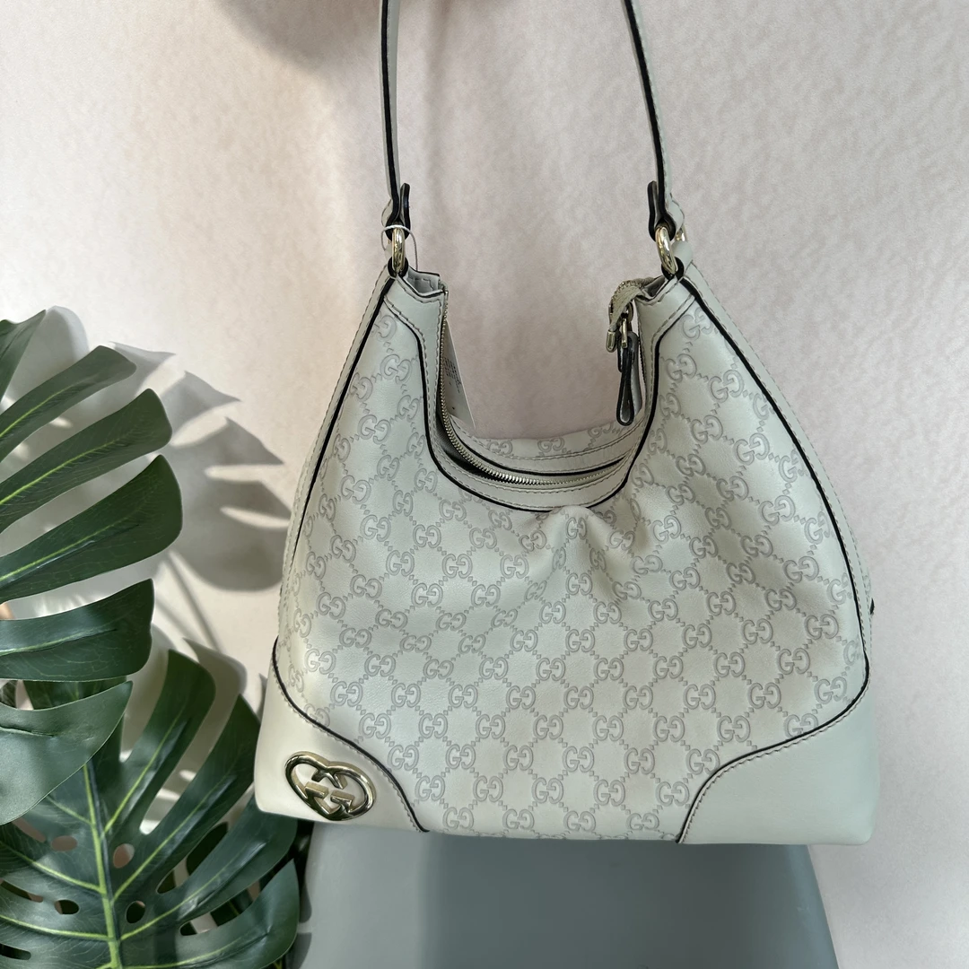 95新 GUCCI/古驰  【杨贵妃专属】老花手提米色腋下包.  时尚简约风