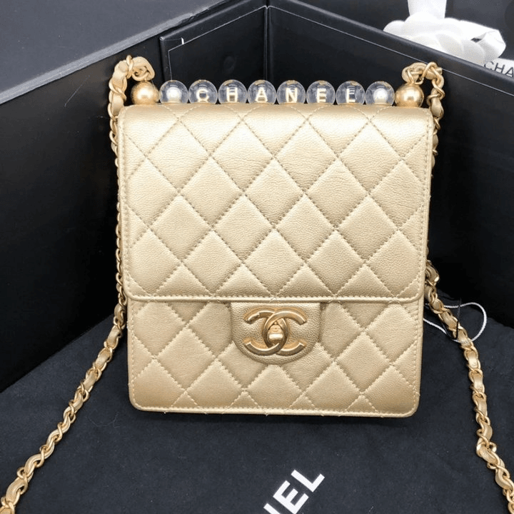 95新 Chanel/香奈儿  【 杨贵妃专属】透明珍珠字母口盖链条单肩包.