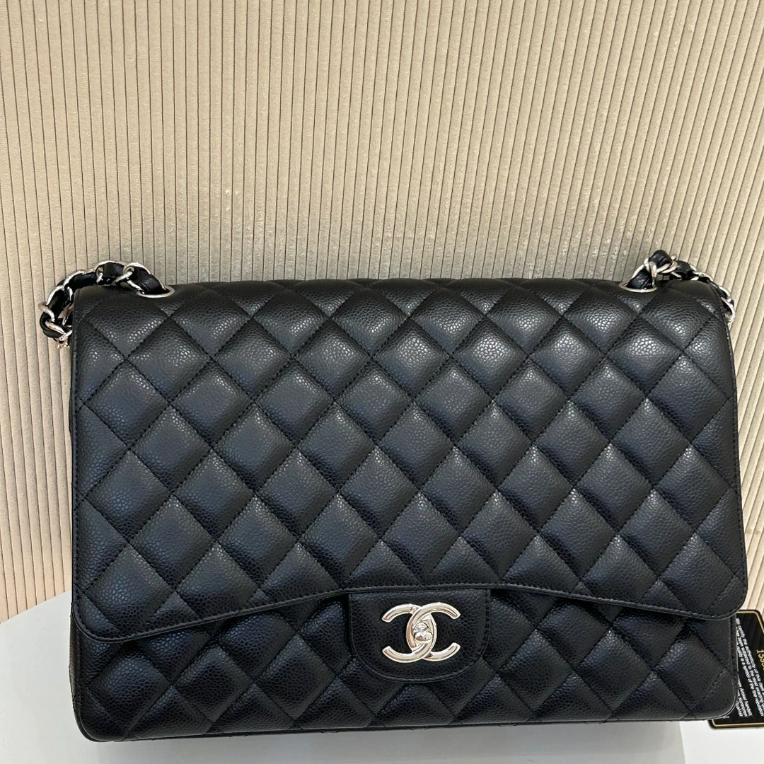 99新 Chanel/香奈儿 【专属】黑银牛皮maxi大号单肩斜挎包