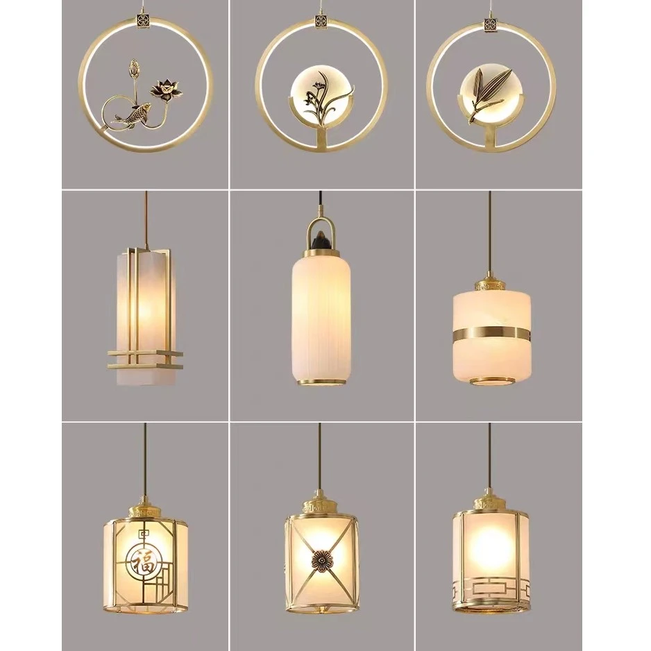 床头吊灯中国风禅意单头全铜餐厅吧台复古玻璃新中式卧室氛围小灯