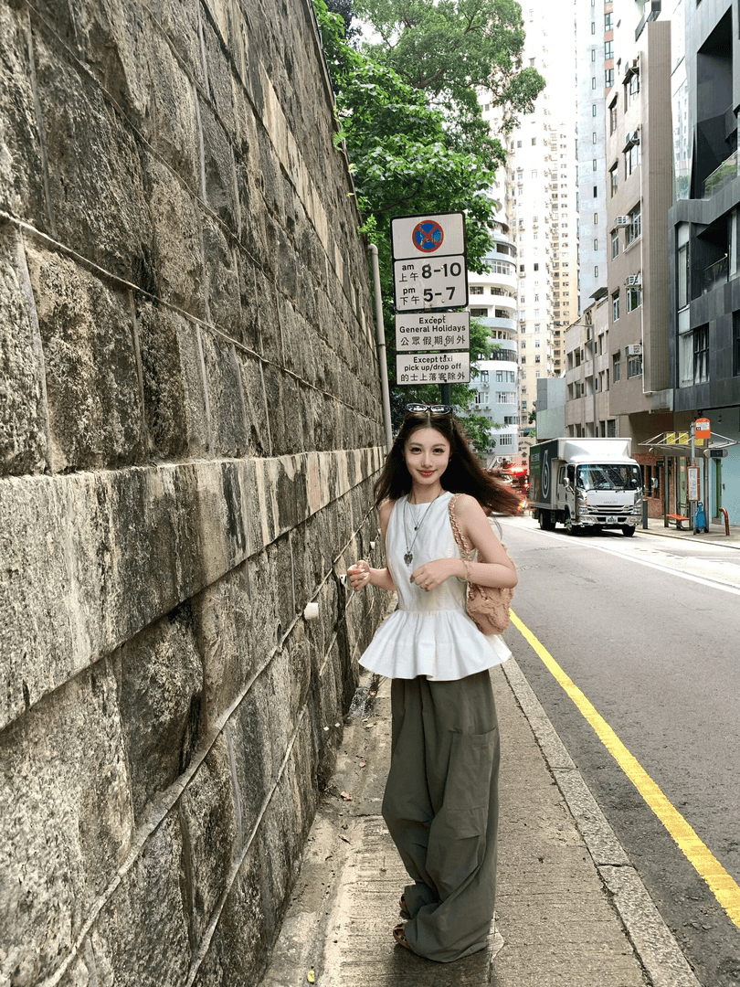 2024夏季新款设计感荷叶边拼接背心女美式休闲工装裤宽松两件套
