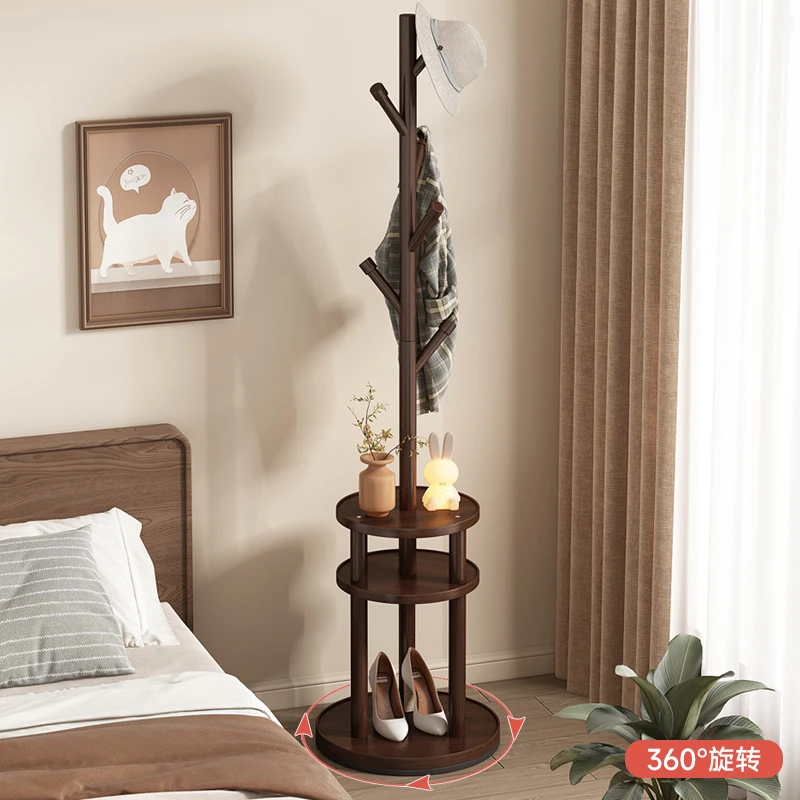落地挂衣架门后不占空间实木卧室衣帽架简易家用室内旋转衣架收纳