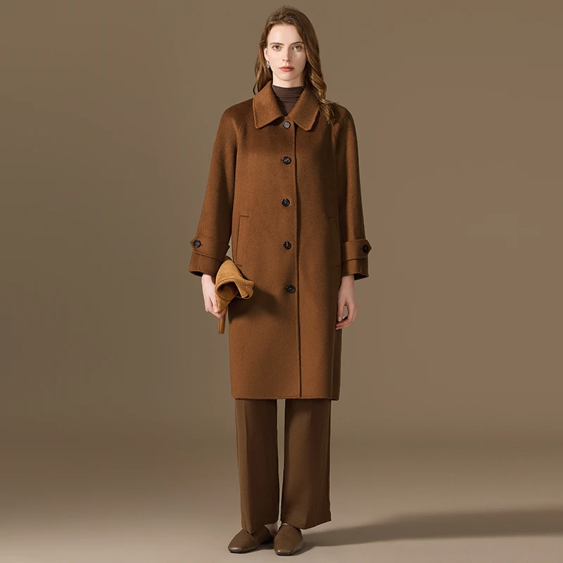 100纯山羊绒2024新款宽松双面呢大衣女中长款韩版小个子毛呢外套