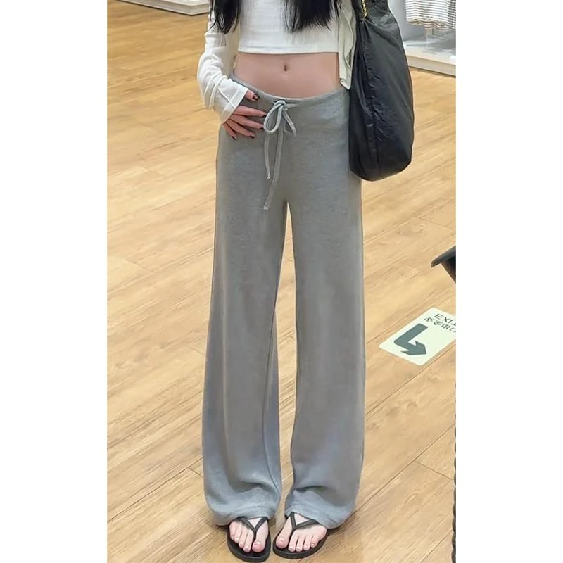 慵懒松弛感针织休闲裤女秋季2024新款低腰宽松显瘦垂感阔腿拖地裤
