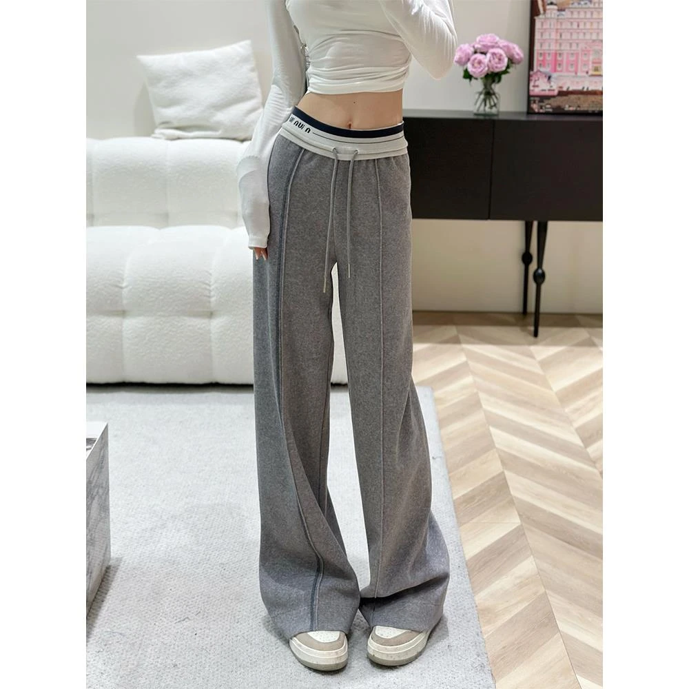 高级灰色阔腿卫裤女24春季新款高腰显瘦拖地休闲长裤子