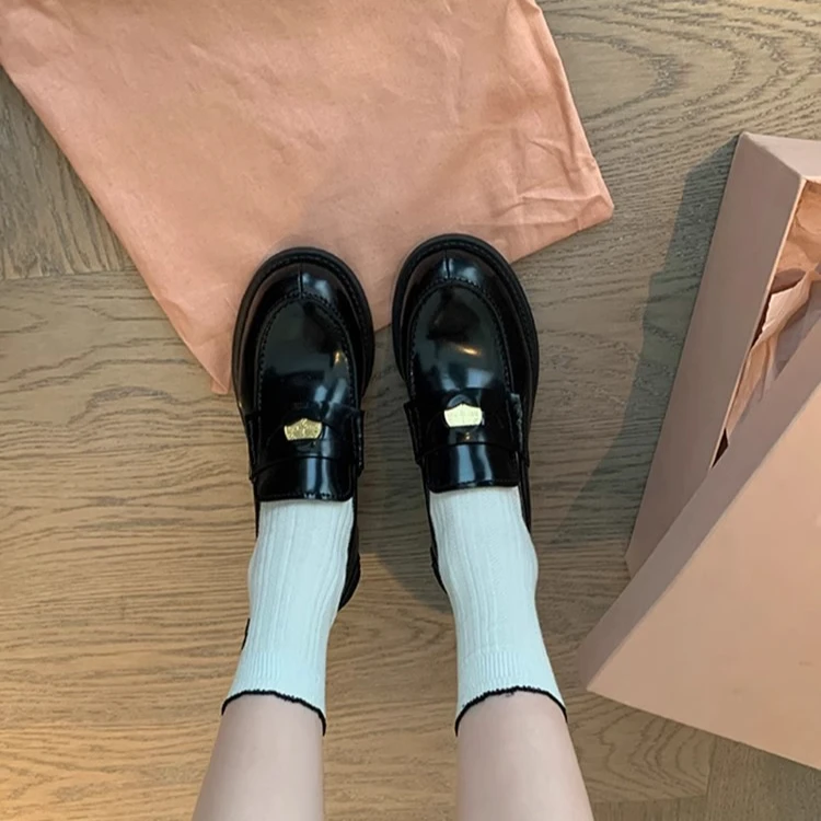 min家手工擦色金币乐福女英伦小皮鞋设计感小众复古粗跟圆头单鞋