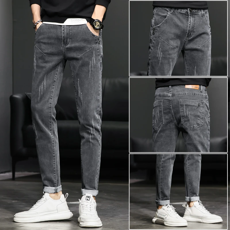 牛仔裤男2023春夏季新款弹力修身小脚裤男裤男士休闲时尚百搭长裤