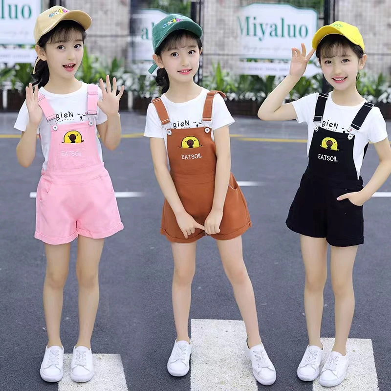 女童背带裤春秋长裤女孩秋装大童两件套装儿童宽松洋气T恤吊带裤