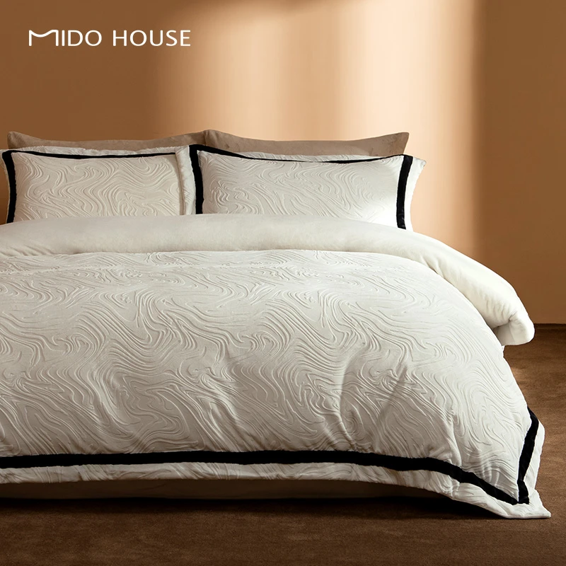 MIDOHOUSE「水波纹」超细牛奶绒冬季加厚保暖法兰绒床品四件套