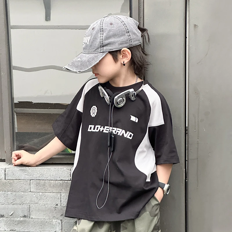 多加童装男童短袖机车T恤2024夏装新款儿童机能风半袖中大童洋气