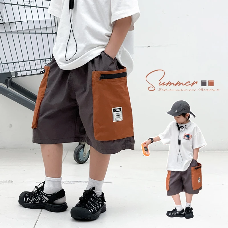 童装男童工装短裤2024夏装新款儿童拼色大口袋裤中大童帅气五分裤