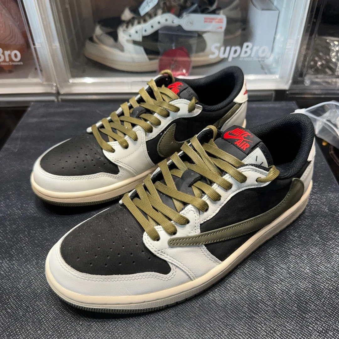 42码/TS✖️AJ1联名 倒钩5.0 黑绿橄榄 复古篮球鞋/97新原盒