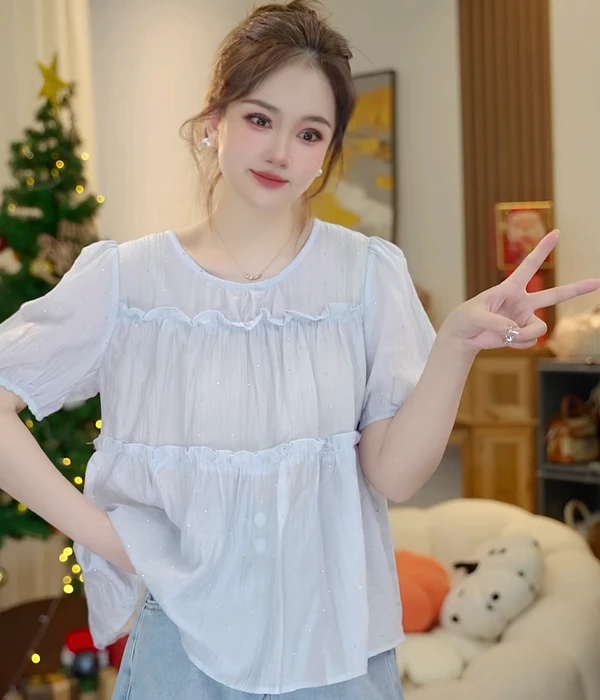 （晶晶）夏季新款洋气超仙小衫显瘦甜美小上衣2906