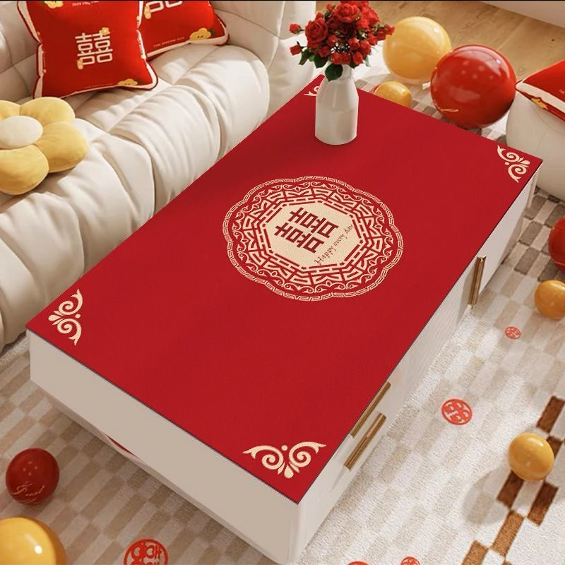 结婚桌布红色茶几垫可擦免洗喜庆桌垫防水防烫婚房茶几垫过年桌垫