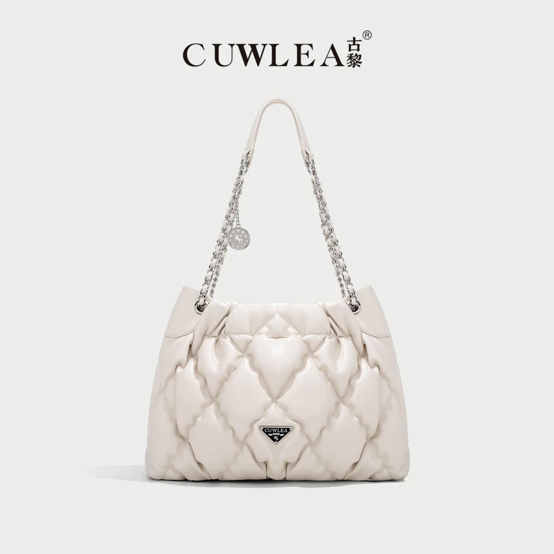 【刘叮当甄选】CUWLEA/古黎 垃圾袋单肩斜挎包菱格绣线包GL-6118