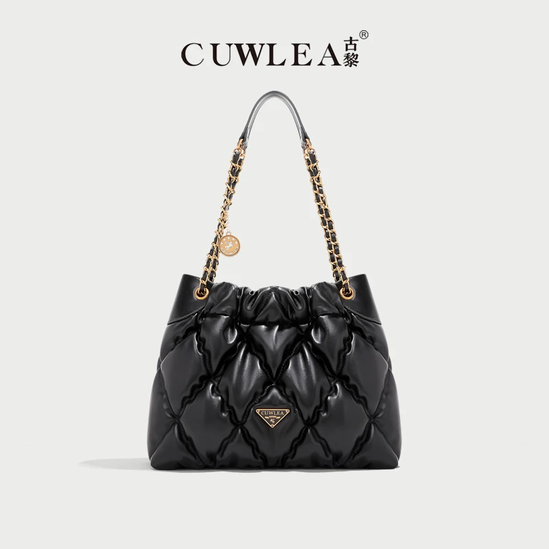 【CUWLEA/古黎】新款小香风垃圾袋单肩斜挎包菱格绣线包GL-6118