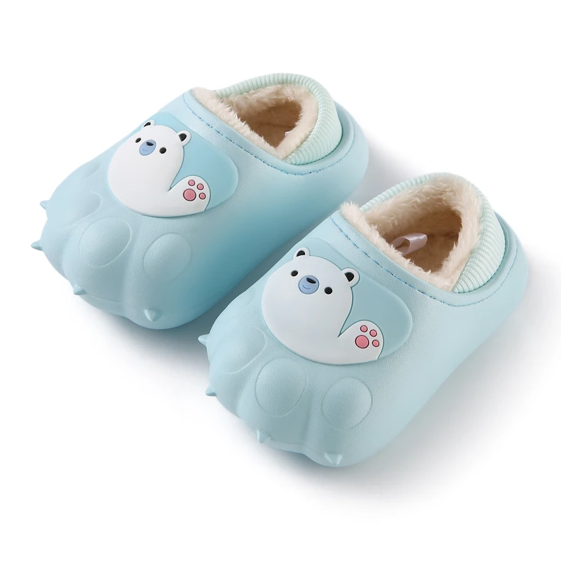 逸茉儿童猫爪拖鞋可爱卡通室内防水女孩保暖防滑软底包跟棉鞋E