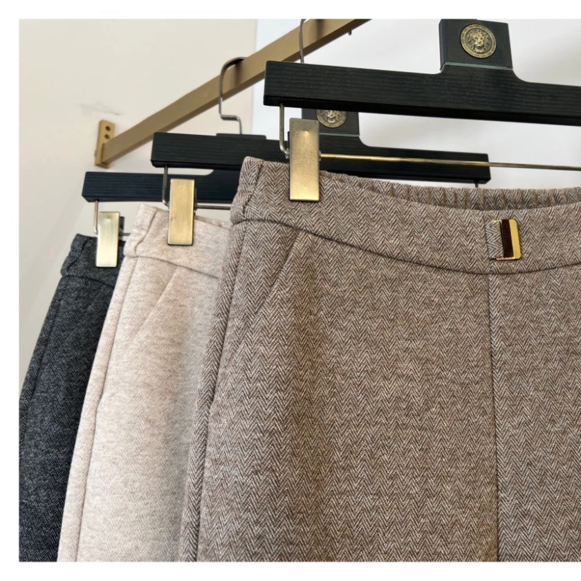 诗涵家新秋冬款人字纹羊毛百搭显瘦烟筒裤高腰宽松时尚外穿