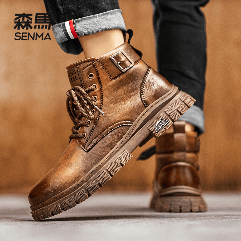 SENMA/森马时尚高级马丁靴春季新品百搭时尚厚底质感高帮增高男靴