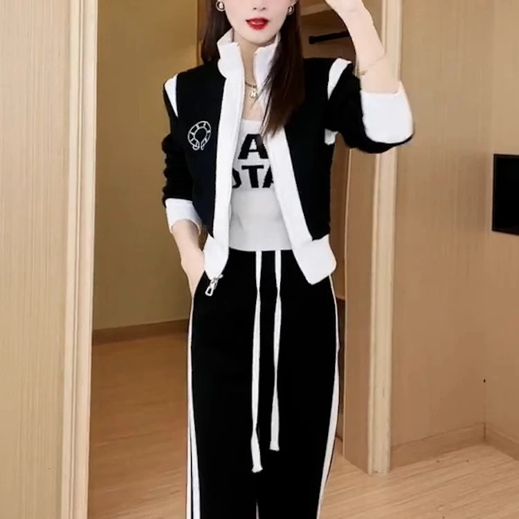 欧货运动休闲套装女春秋2025新款时尚洋气显瘦高端阔腿裤两件套潮