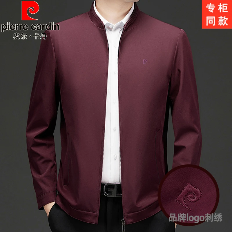 皮尔卡丹2025春秋新款夹克男士立领外套立领安哥拉红夹克衫上衣潮