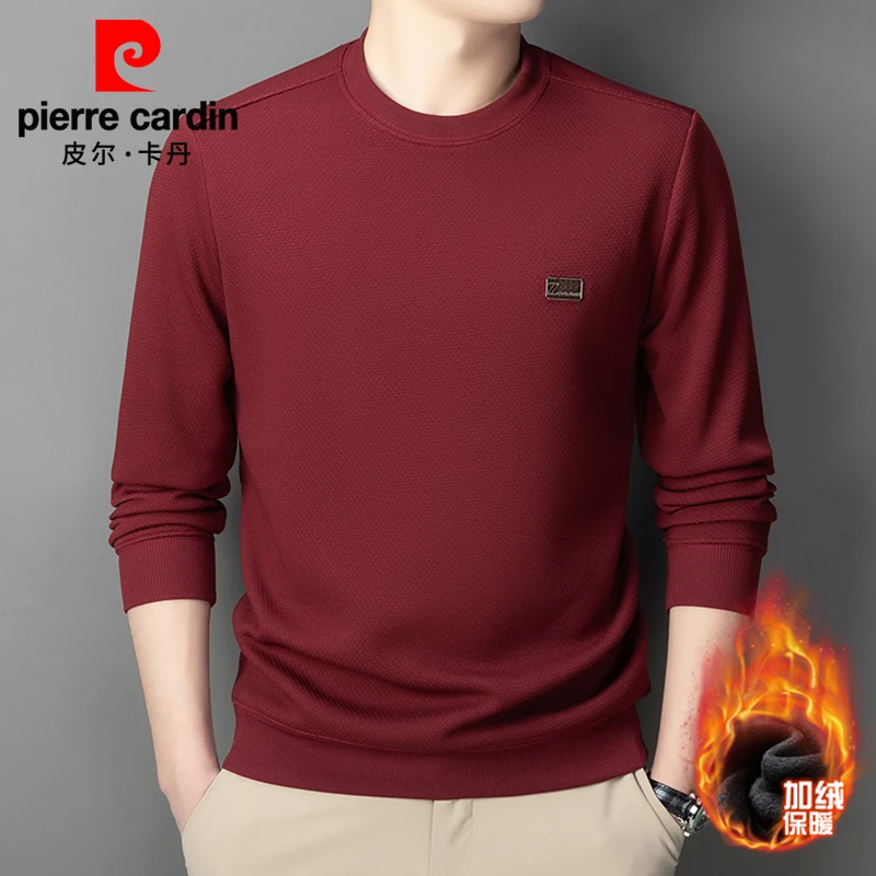 皮尔卡丹【加绒加厚】保暖圆领长袖T恤秋冬卫衣时尚高档百搭上衣男