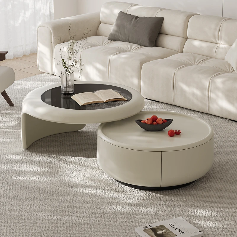 艺难忘 奶油风罗伊茶几客厅家用小户型轻奢高级感圆形实木茶几桌