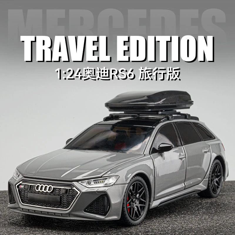1:24奥迪RS6模型仿真合金汽车模六开门回力声光生日礼物摆件收藏