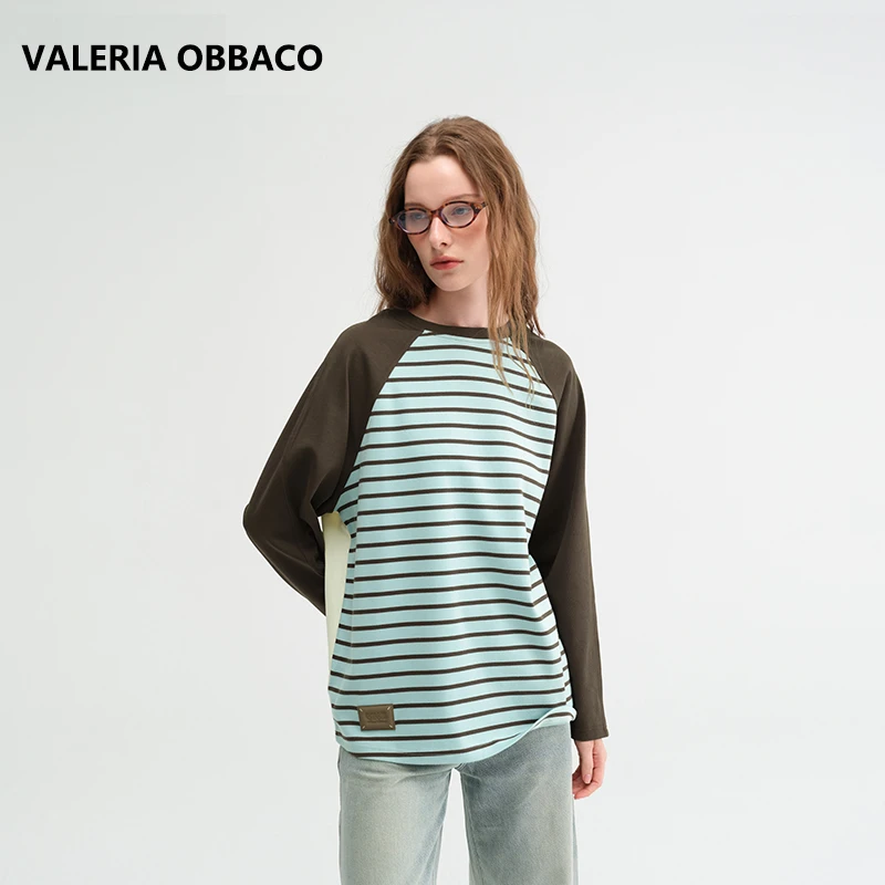 VALERIAOBBACO条纹拼接正反穿卫衣