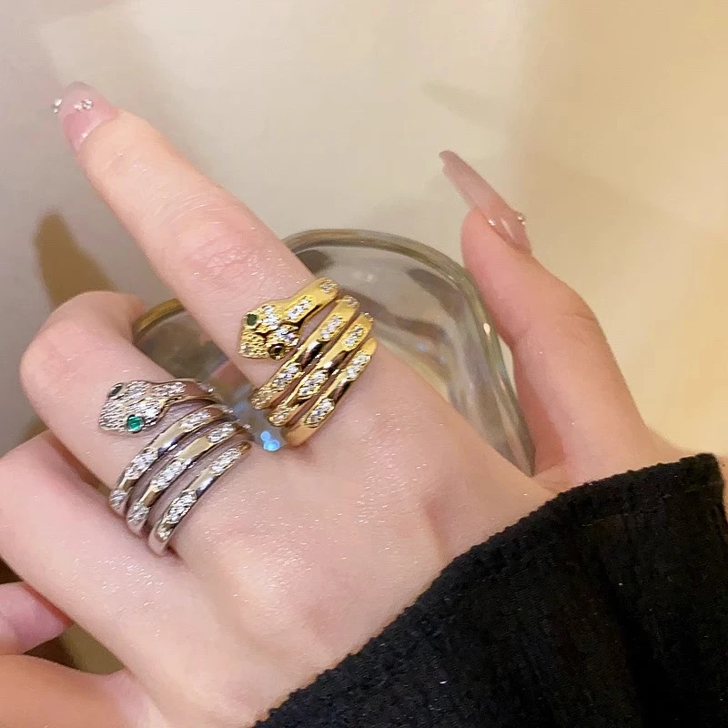 铜合金戒指 蛇形多层开口戒指女小众气质高级感生肖蛇个性食指环