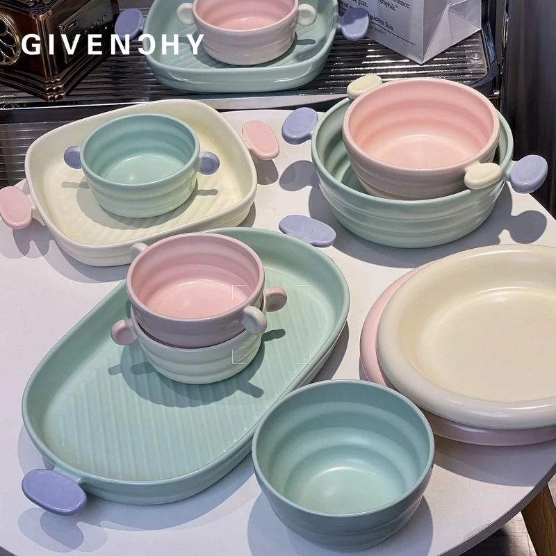 创意可爱奶油风糖果系列14英寸陶瓷家用双耳鱼盘