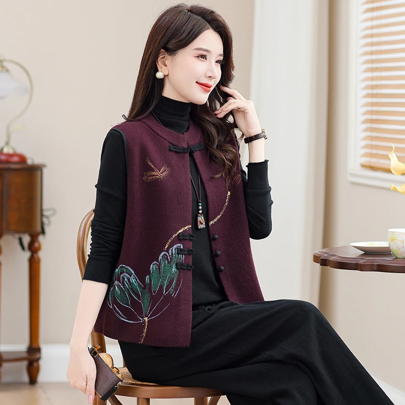 新中式马甲女款外穿2025新款妈妈高端复古毛衣开衫马甲紫色小背心