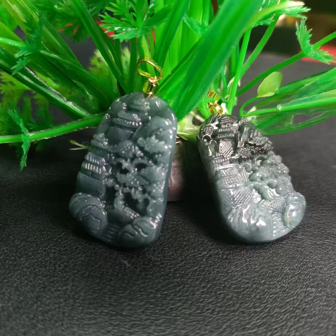 A5150翡翠天然A货山水牌吊坠赠绳子（多样性发一）