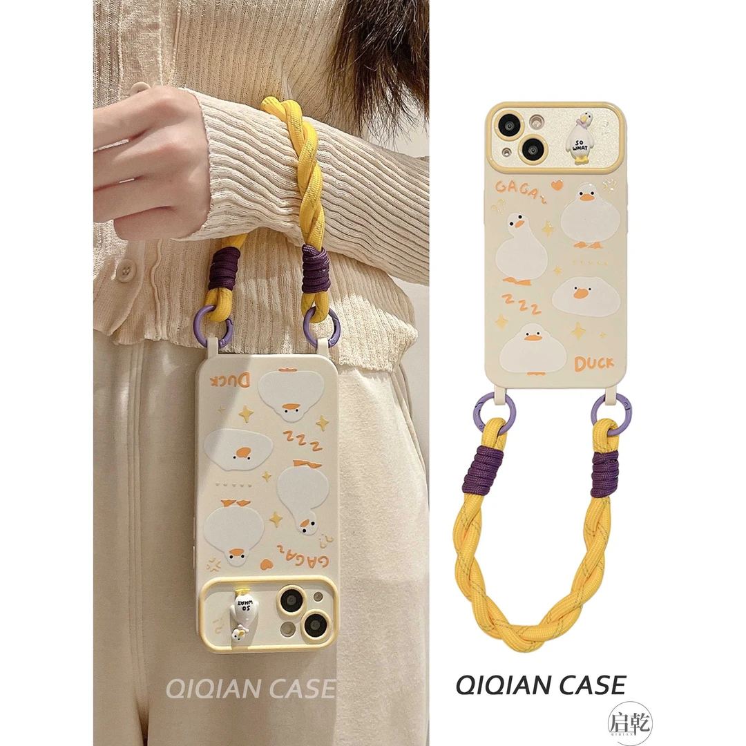 可爱鸭子手腕带iPhone15手机壳适用苹果14/13promax软壳12/11女款
