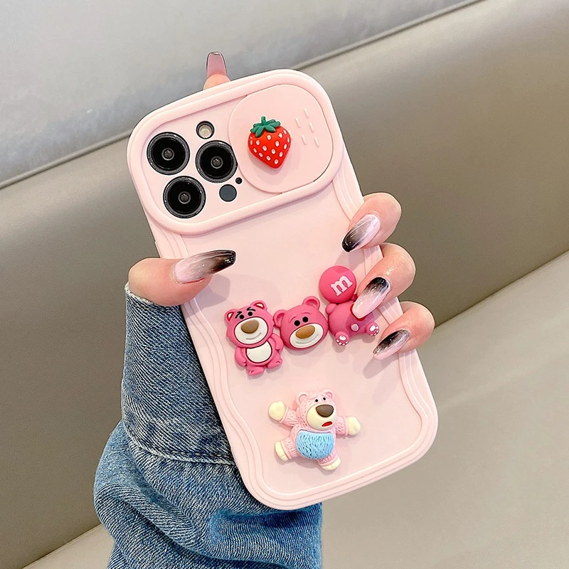 可爱立体草莓熊适用苹果15手机壳iphone14promax新款11网红12女13