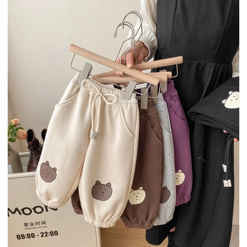 女童加绒裤子秋冬外穿儿童运动休闲卫裤宝宝冬装加厚一体绒保暖裤