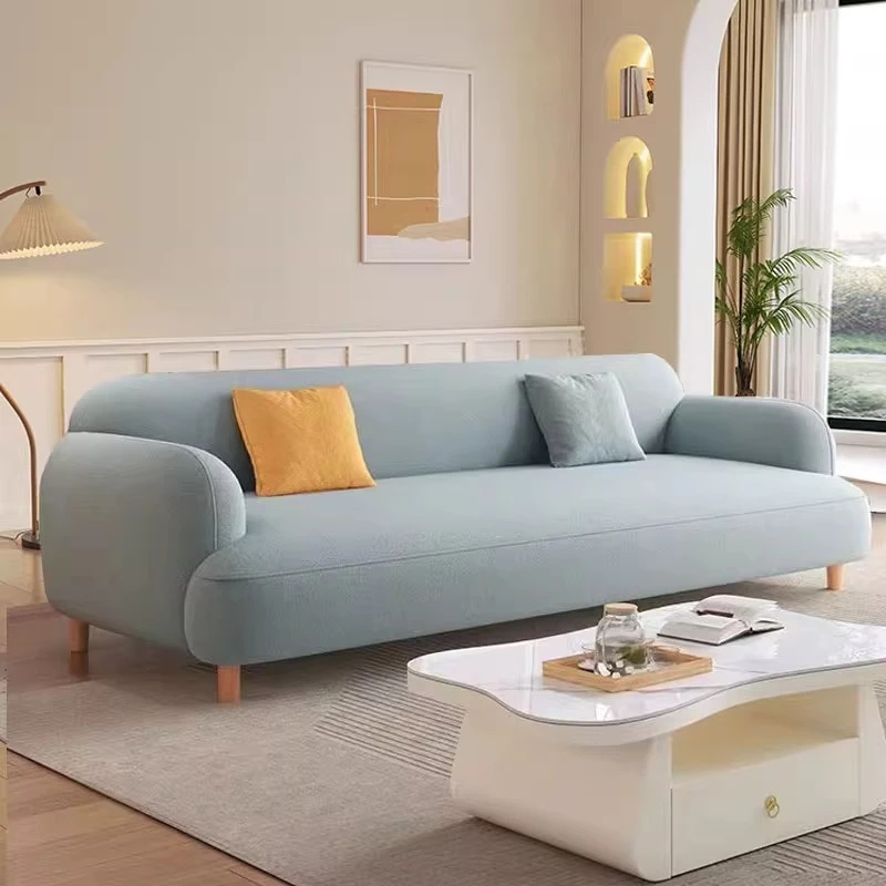 奶油风意式极简小户型网红直排亲肤绒公寓出租屋一字型软体小沙发
