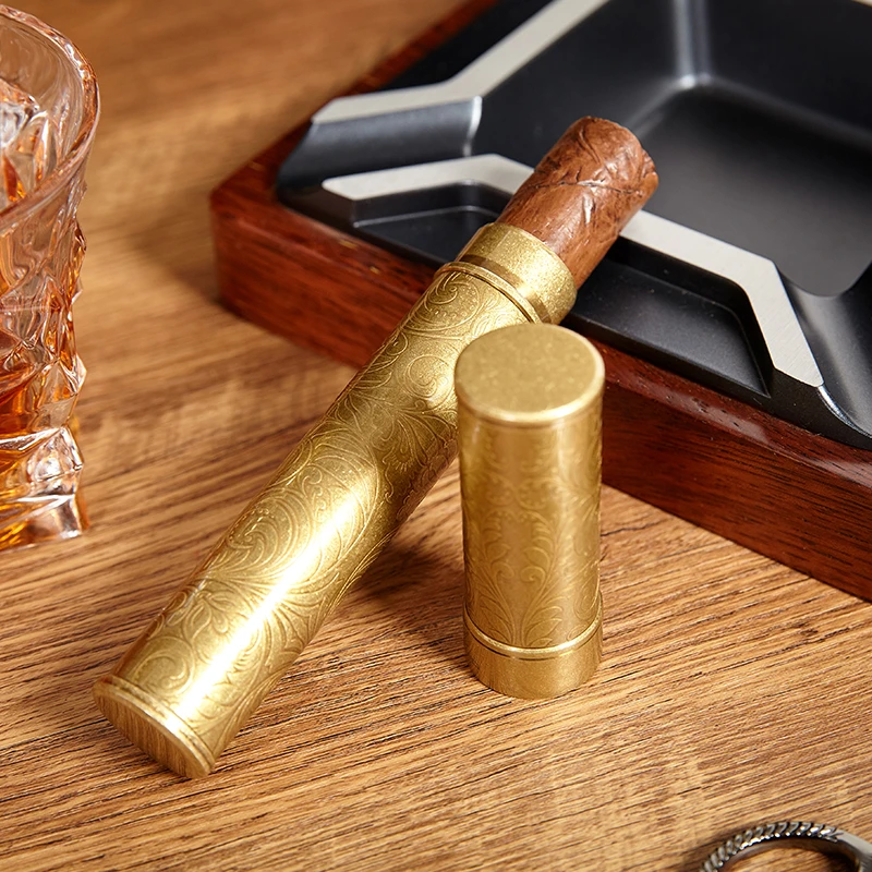 LUXFO复古雪茄管古铜雕花便携随身密封锁湿雪茄保湿管单支雪茄筒