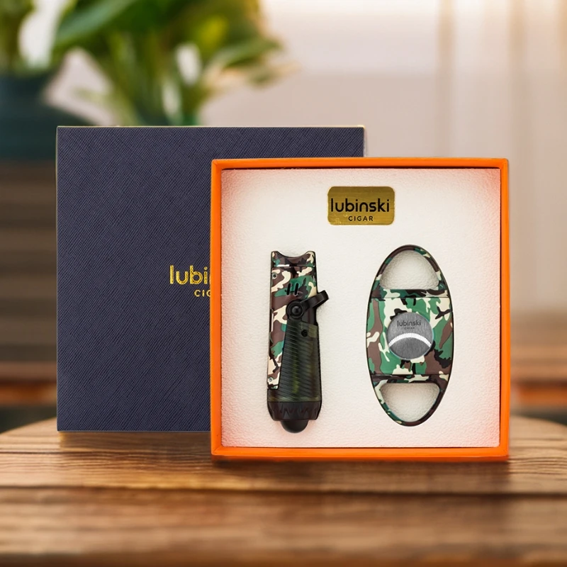 多功能雪茄工具套装迷彩便携防风蓝焰双直冲时尚打火机雪茄剪组盒