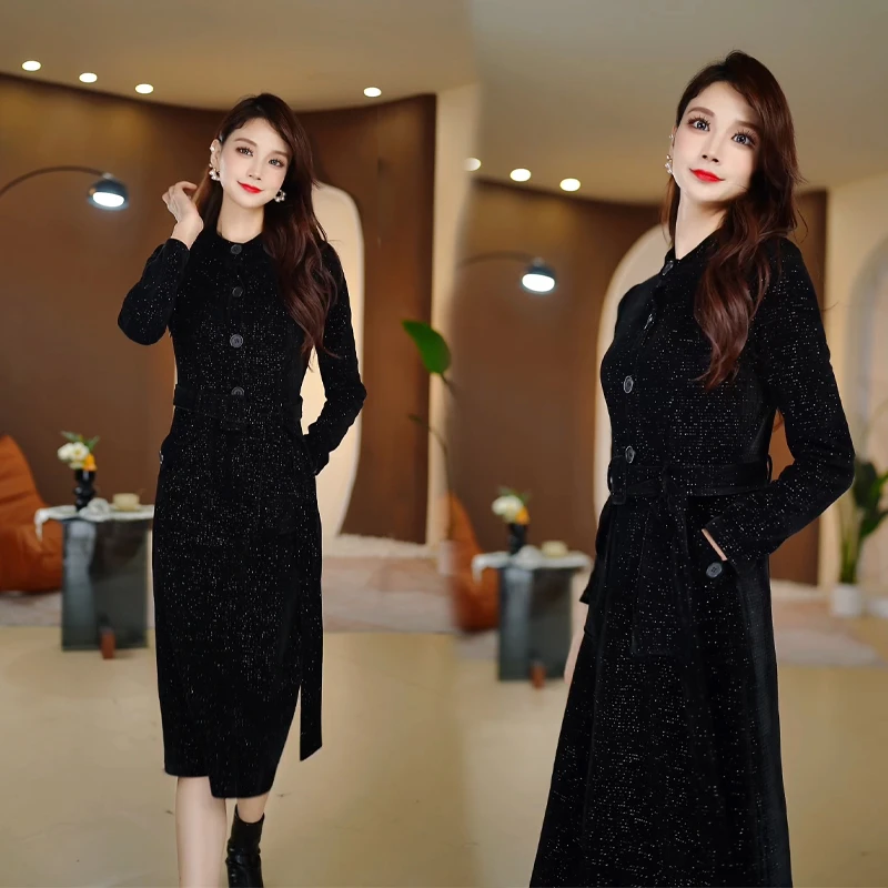 2024秋冬季气质洋气时尚气质显瘦高端轻奢设计感圆领连衣裙裙子女