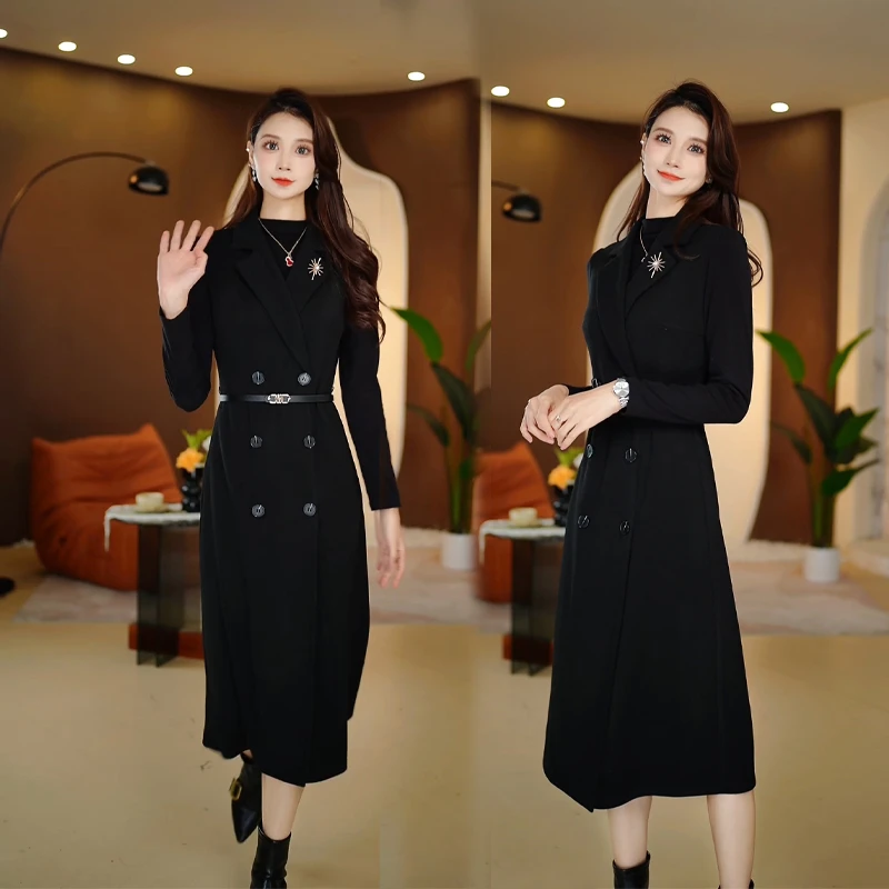 琴妲QD8042秋冬新款高级感收腰显瘦气质职业连衣裙百搭西装裙子女