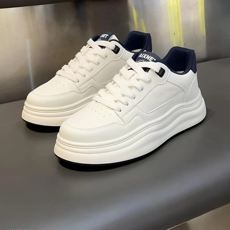 爆款秋冬季板鞋男款时尚厚底潮流运动鞋皮面高档百搭增高休闲男鞋