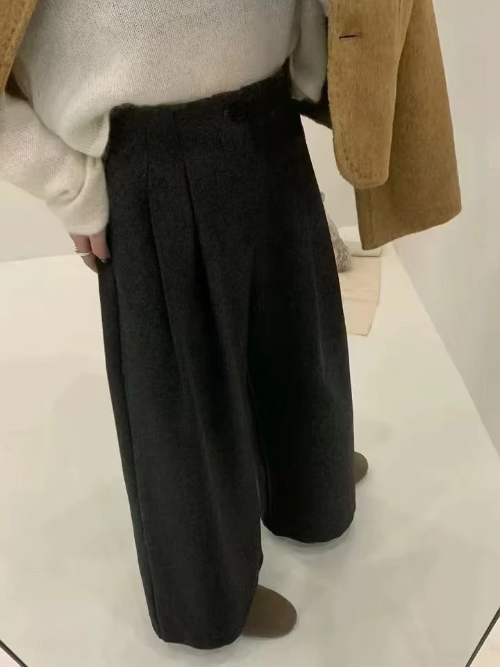 高级感毛呢阔腿裤女秋冬新款高腰直筒休闲百搭长裤宽松显瘦加厚款