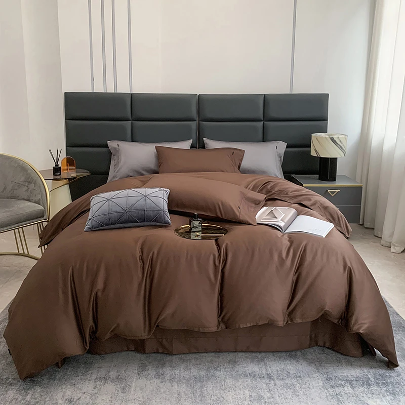 高端A类100支长绒棉贡缎四件套全棉纯棉轻奢纯色床单被套床上用品